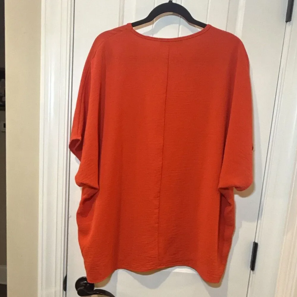 Pixi + Ivy Women's Red Solid V-Neck Short Sleeve Knit Polyester Top M - Picture 4 of 4